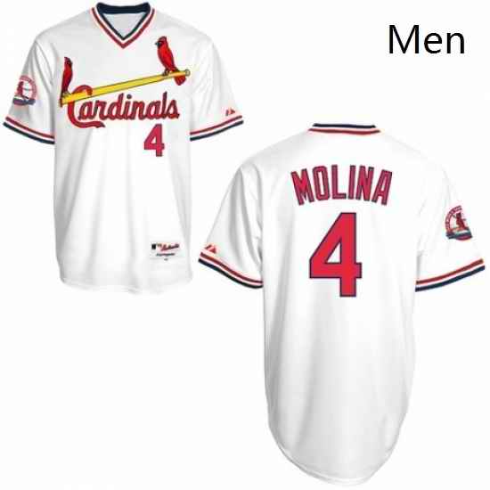 Mens Majestic St Louis Cardinals 4 Yadier Molina Replica White 1982 Turn Back The Clock MLB Jersey